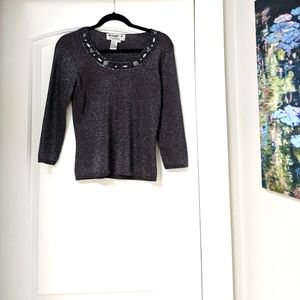 Embellished Neckline Shimmery Dressy Top